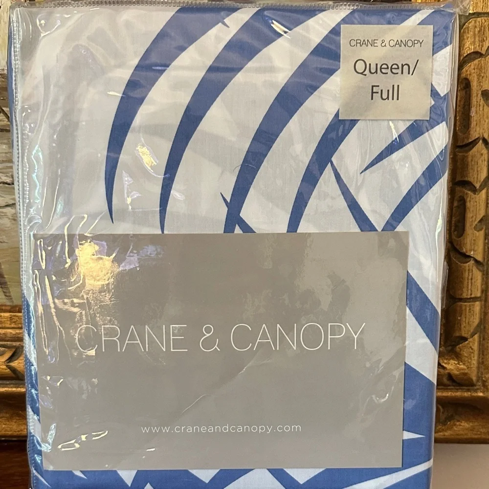NWT Crane & Canopy Blue & White Palmetto Print Queen/Full Size Duvet Cover